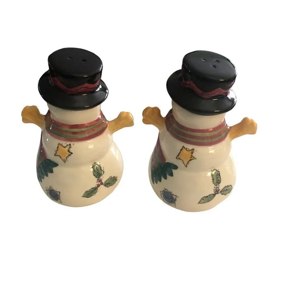 VINTAGE SANGO 1990's Snowman Salt & Pepper Shakers Christmas Xmas Winter - Picture 3 of 6